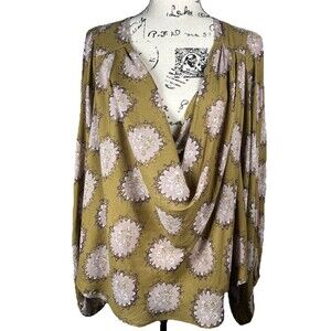 Free People Cowling Around Pullover Boho Balloon Sleeve Draped Blouse Sz L